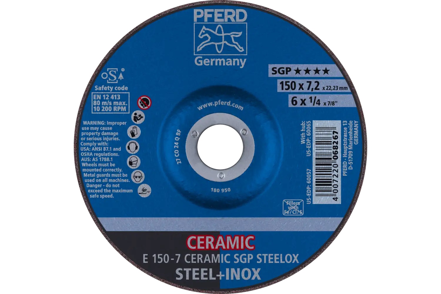 Picture of Pferd Grinding Wheel, 6" X 1/4 X 7/8, Ceramic Sgp Steelox, T27